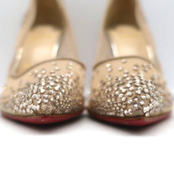 Christian Louboutin Follies Strass 100 Pumps Nude Mesh & Gold Glitter Size 37 - Picture 4 of 12